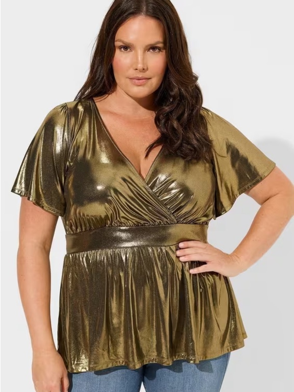 Torrid Gold Liquid Shine Surplice Peplum Top 6X Metallic Party
